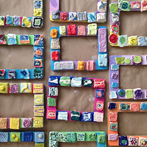tile-decorated frames made by children